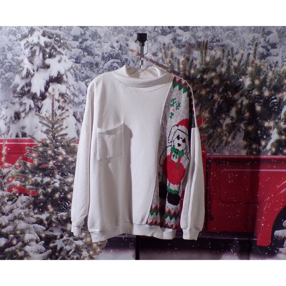 80s Christmas Sweatshirt Holiday Knit Santa Puppy Cute Funny Vintage Size 2XL - Picture 1 of 5